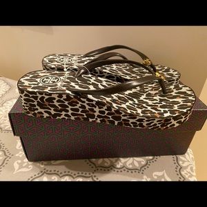 Tory Burch flip flops animal print